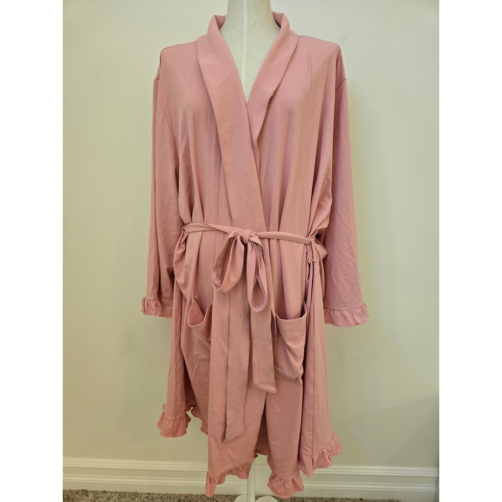 Smash + Tess Bamboo Blend Robe Pink Ruffle Trim Tie Waist Lounge Women's 4XL